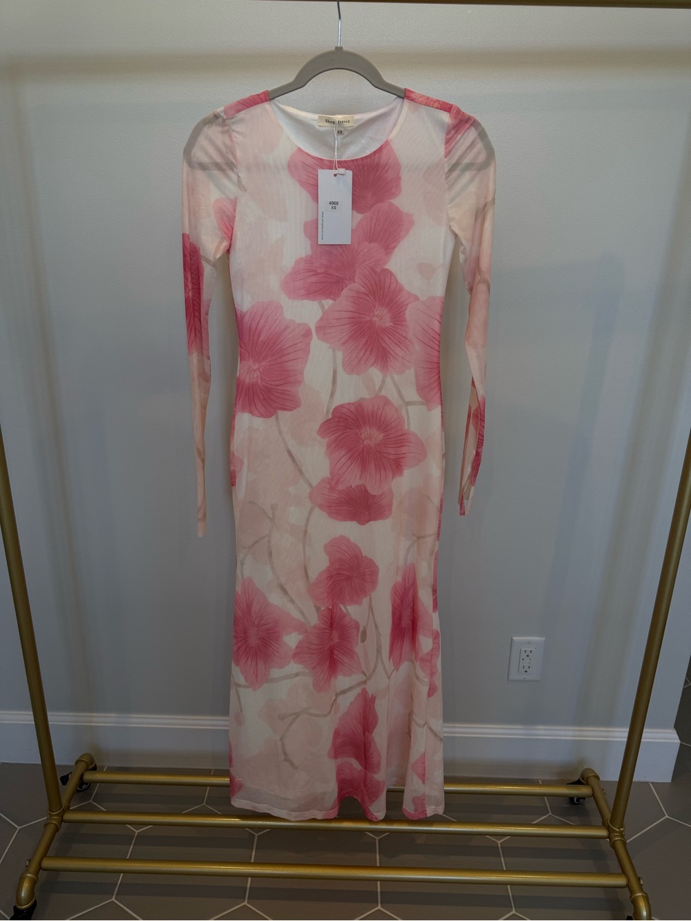 Shop Stevie Pink Floral Long Sleeve Sheer Maxi Dress